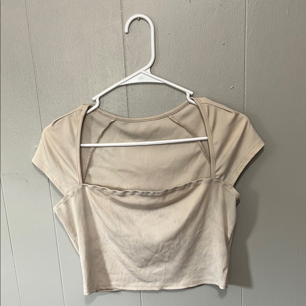 SHEIN Cream and Gold Ruched Crop Blouse
